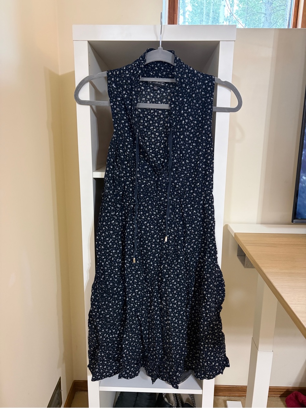 Navy Sleeveless Mini Dress with White Floral Print
